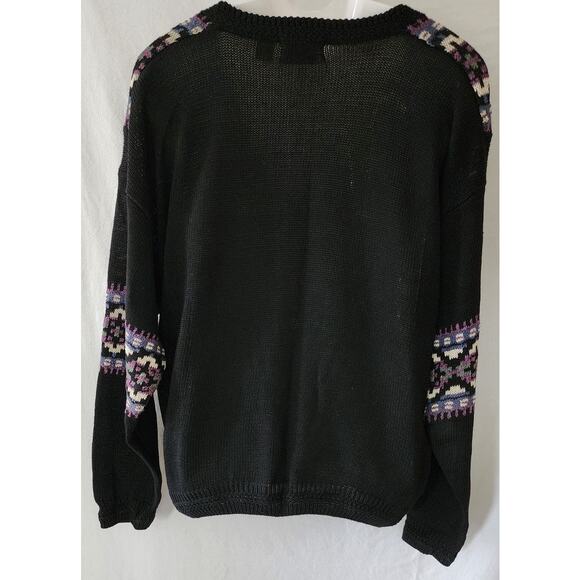 VTG 90s Geometric Fair Isle Style  Colorful V Neck Sweater Mens XL Retro Knit - Picture 2 of 8